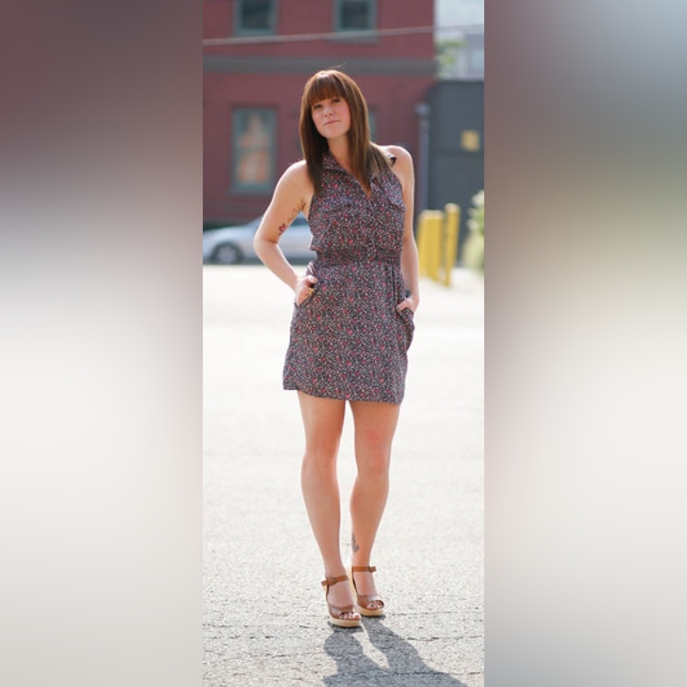 Modcloth Urban Florist Black & Pink Floral Henley Sleeveless Mini Dress